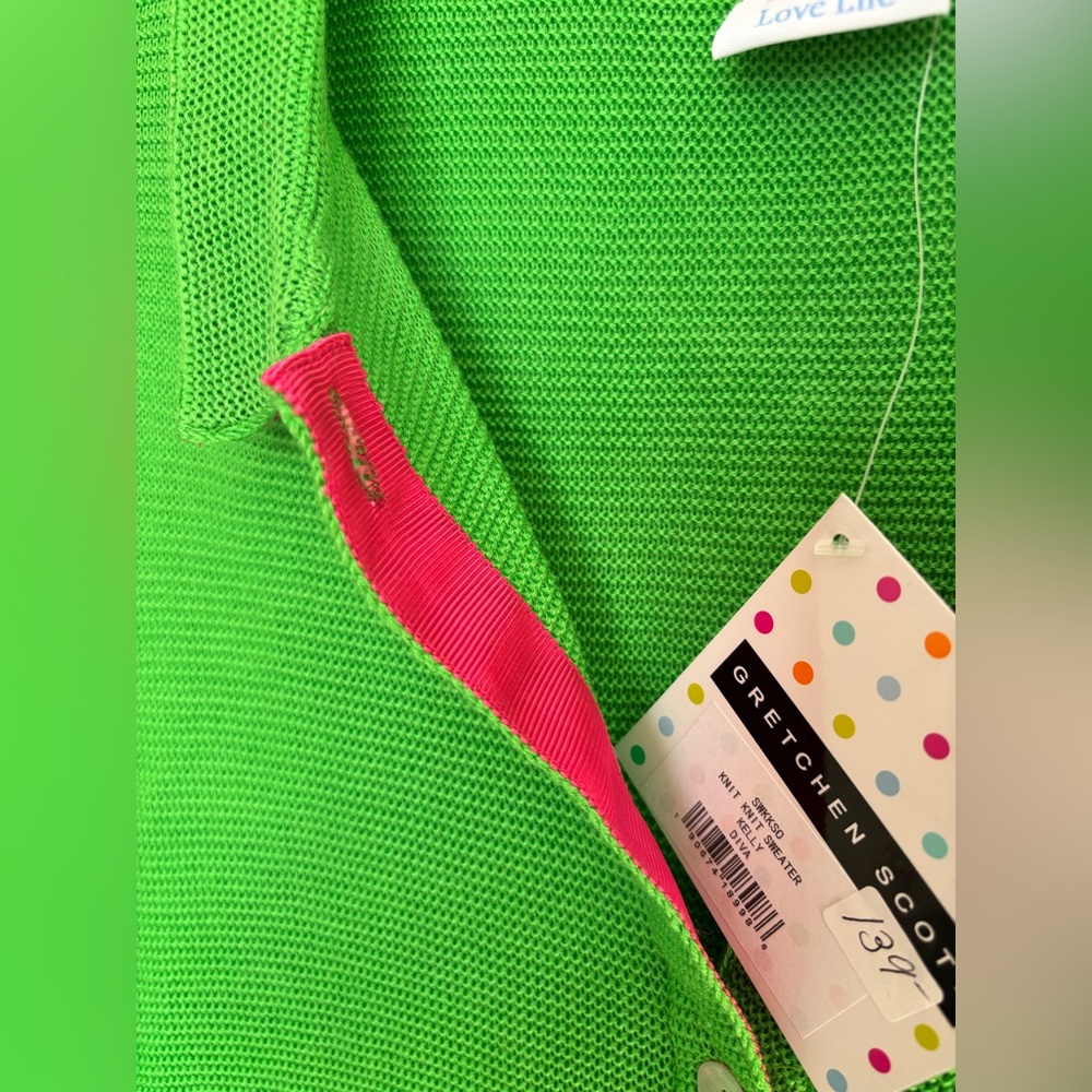 Gretchen Scott Designs Green Cardigan with Pink Accents - Picture 6 of 11